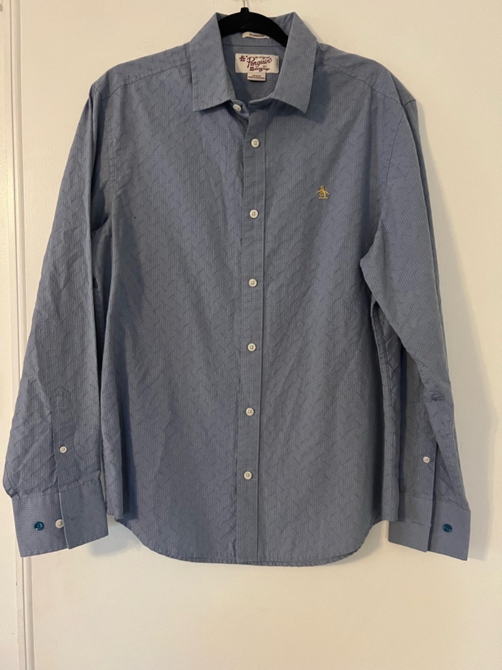 Original Penguin Men's Sky Blue Patterned Button-Up Dress Shirt size M